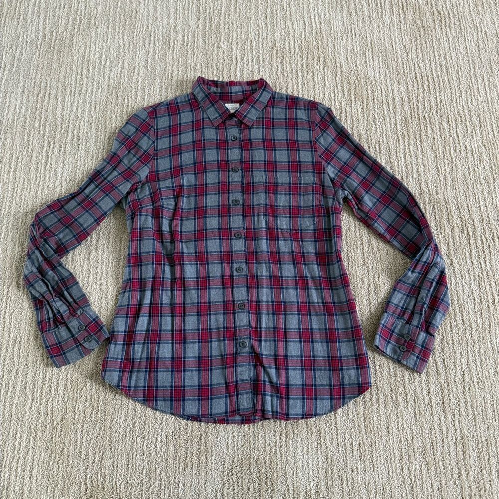 J. Crew Grey and Red Plaid Collared Button Down Shirt